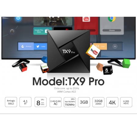 Smart Android TV Box Tanix Tx9 Pro - Ram 3GB, Rom 32GB, Android 7.1, Amlogic S912.