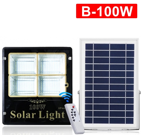 solar b100w - bộ đèn pha sạc kèm tấm pin năng lượng mặt trời 